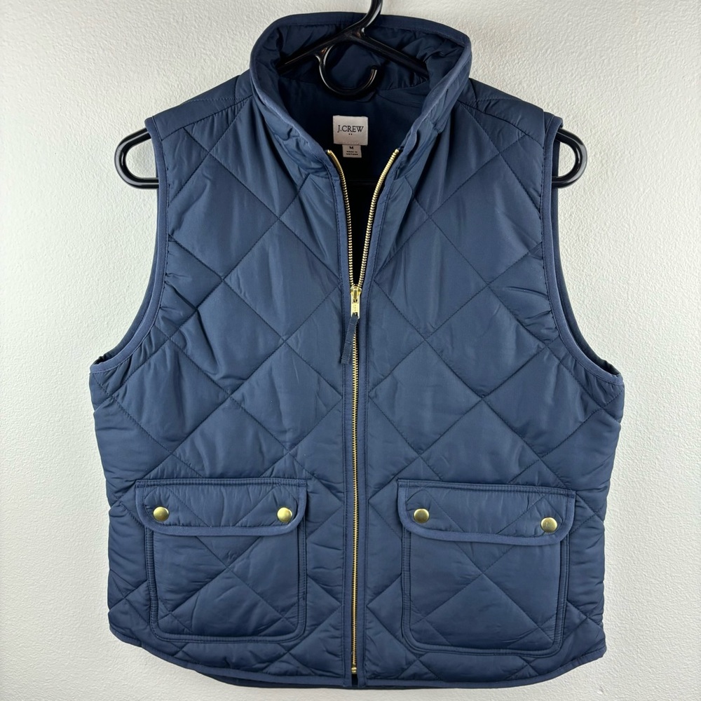 J. Crew Quilted Vest Women's Sz Medium M Jacket AB467 Puffer Full-Zip Navy Blue